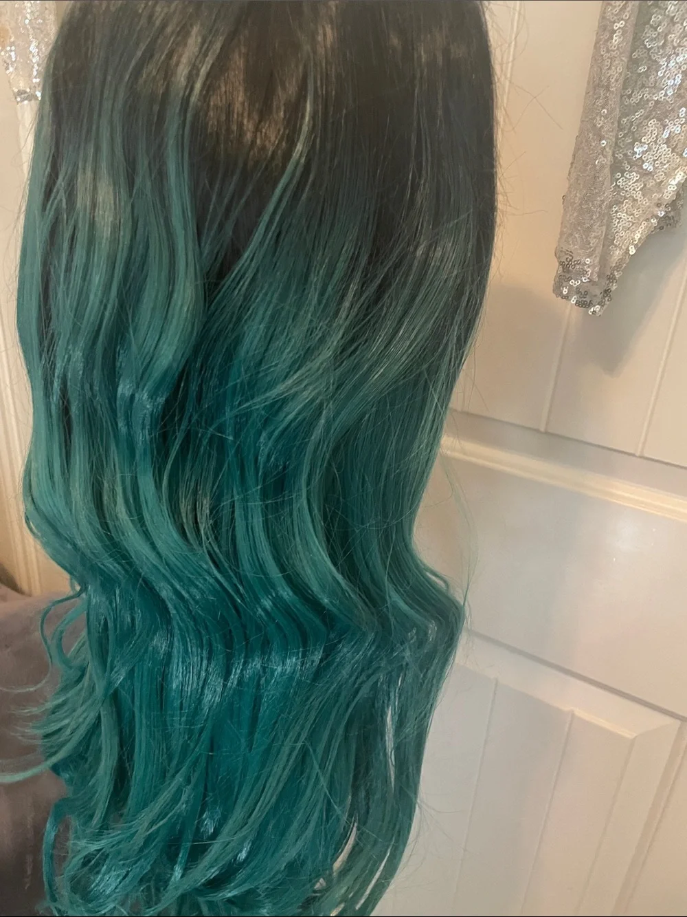 Black to Teal Ombre Synthetic    Lace Front Wig - Women's Hair